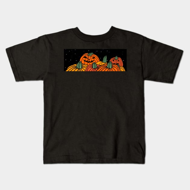 Night Time Spooky Pumpkins at Halloween Kids T-Shirt by ellenhenryart